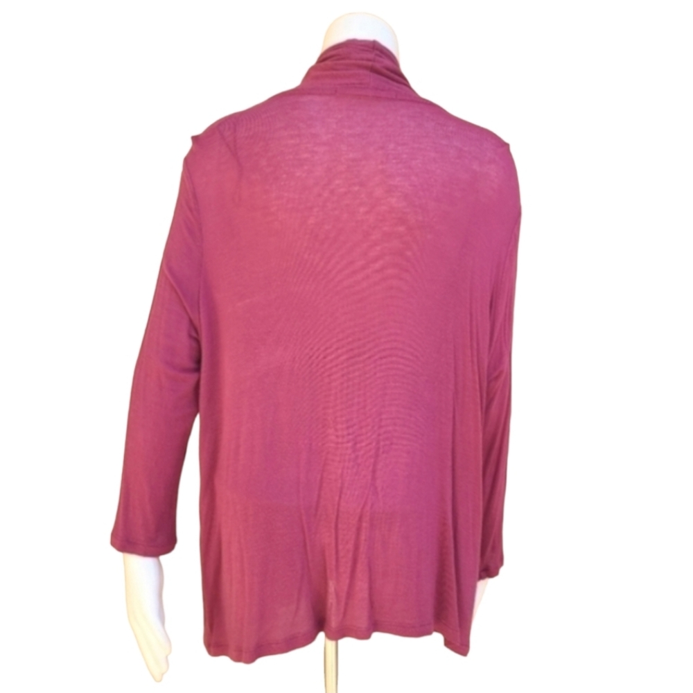 FEVER Raspberry Pink Faux Wrap Top 1X Draped Front Long Sleeve Knit Blouse - Picture 6 of 15